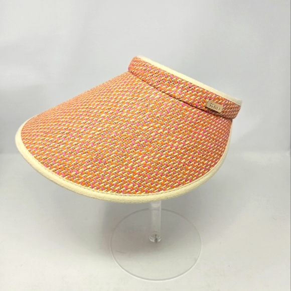 TRINA TURK VALENTINA STRAW VISOR ORANGE MULTI OVERSIZE SUN WOMEN OS VACATION - Picture 1 of 13